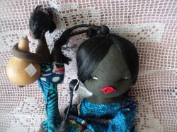 20'' 2  FOLK ART BROWN ZAIRE TURQUOISE CLOTH DOLLS, SIDE ZIP